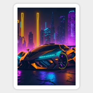 Dark Neon Sports Car in Japanese Neon City Sticker